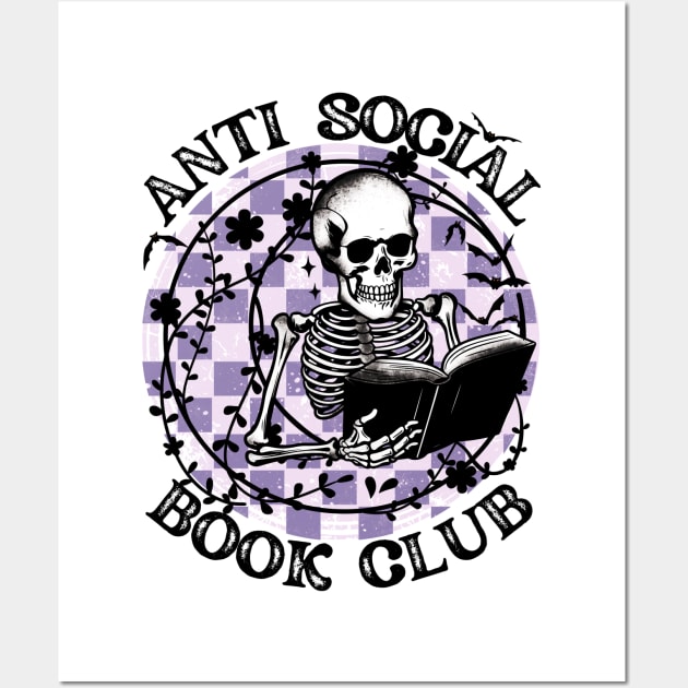 "Antisocial Book Club" Skeleton Reading Wall Art by FlawlessSeams